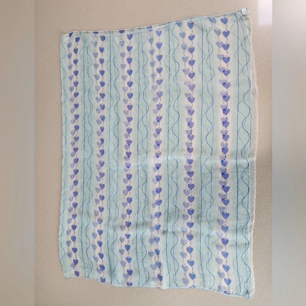 VTG Strings of Hearts 100% Silk Scarf ~LIGHT BLUE